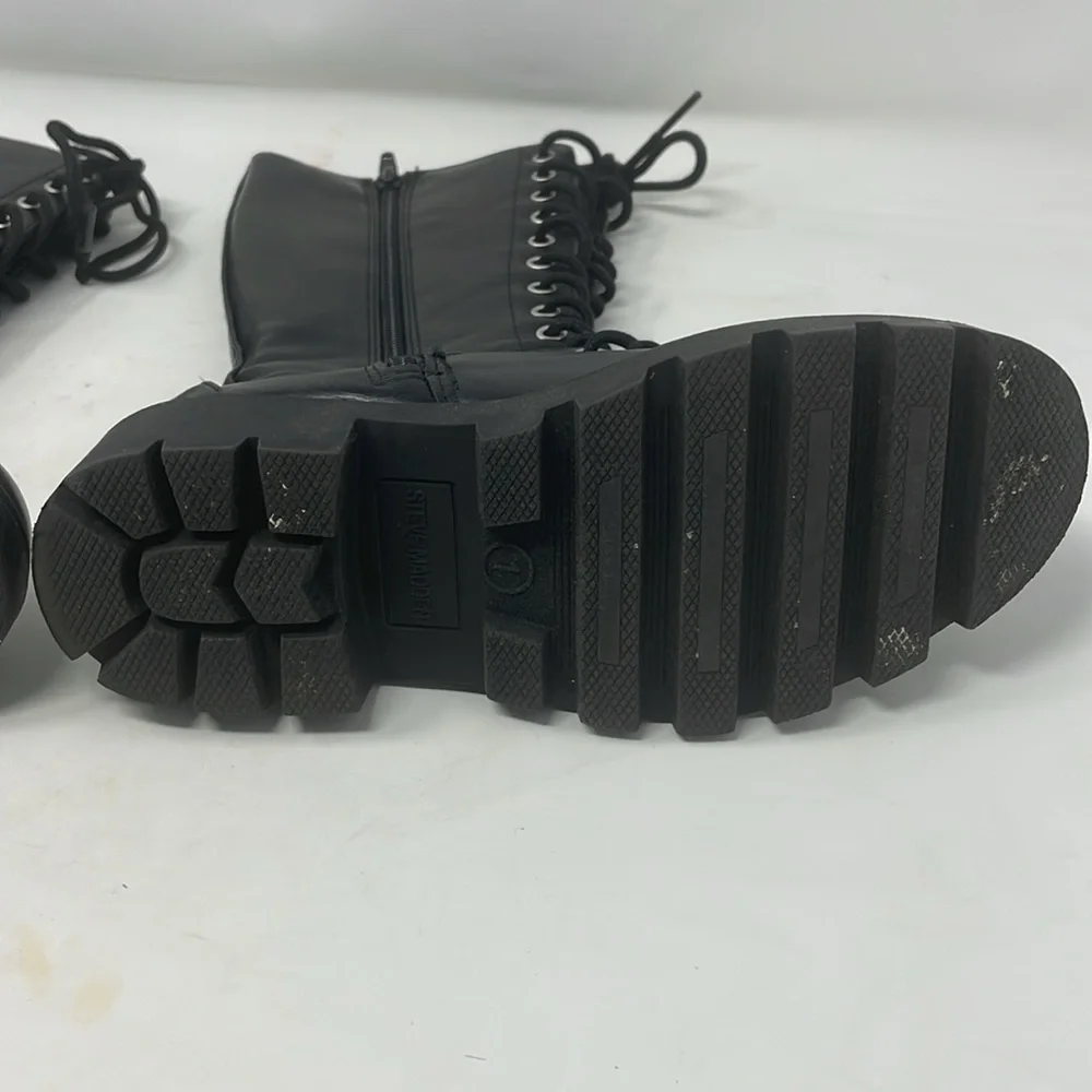 Steve Madden Girl’s Black Moto Lace-Up Boots Size 1 Excellent Condition